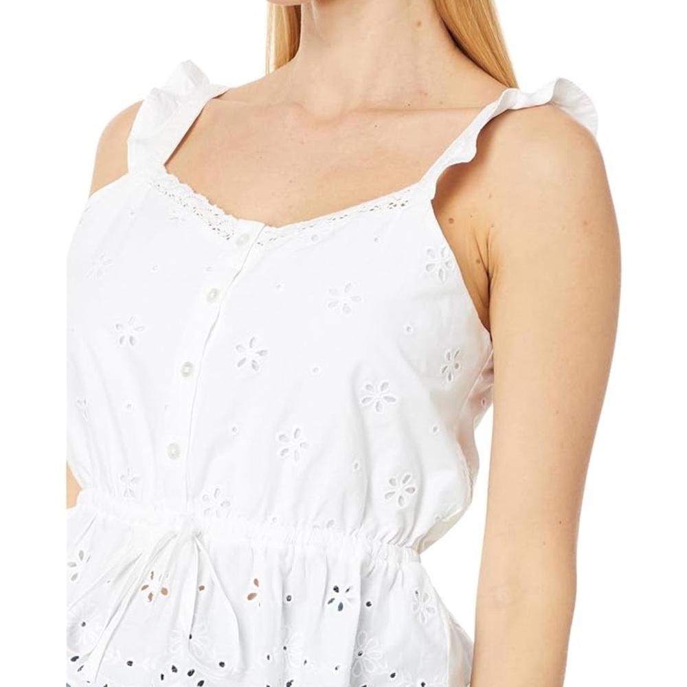 White Eyelet Ruffle Strap Top